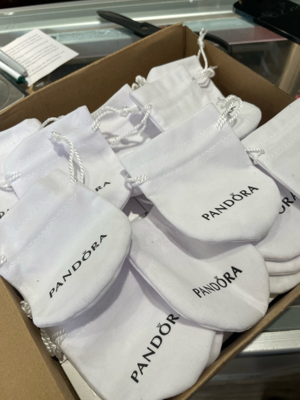Pandora White Drawstring Jewelry Pouches - Pack Lot of 15pc